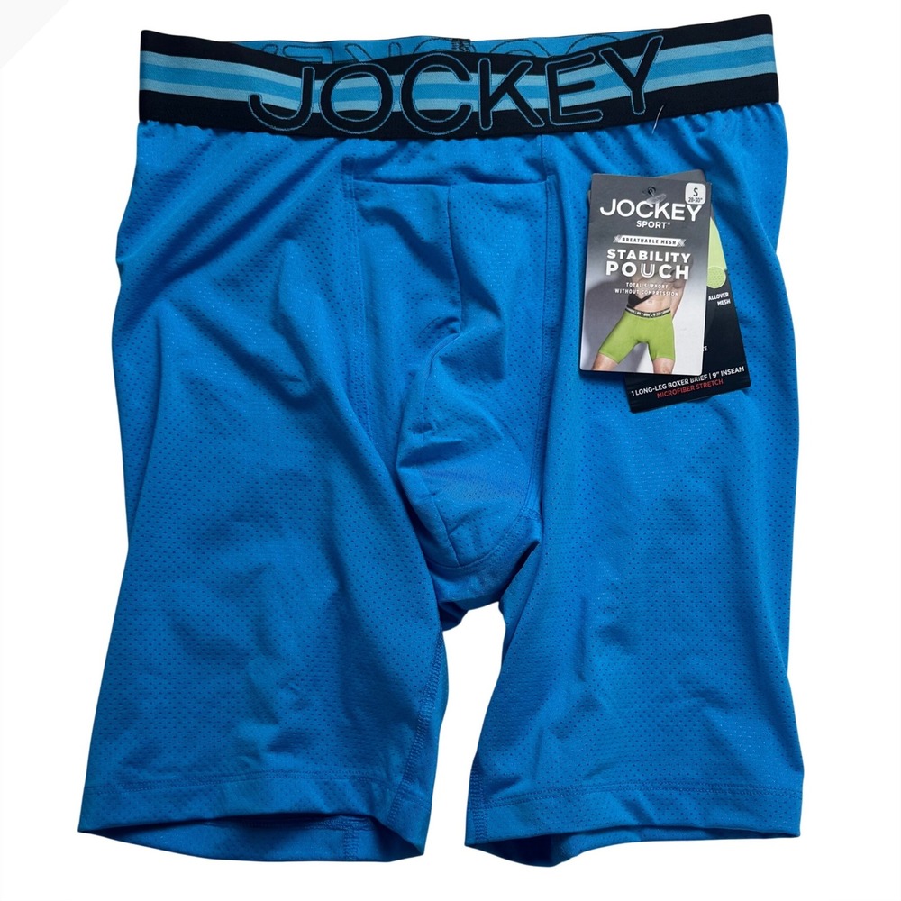Jockey Sport Stability Pouch Mens Long Leg Boxer Briefs Blue Small 9 Inch Inseam